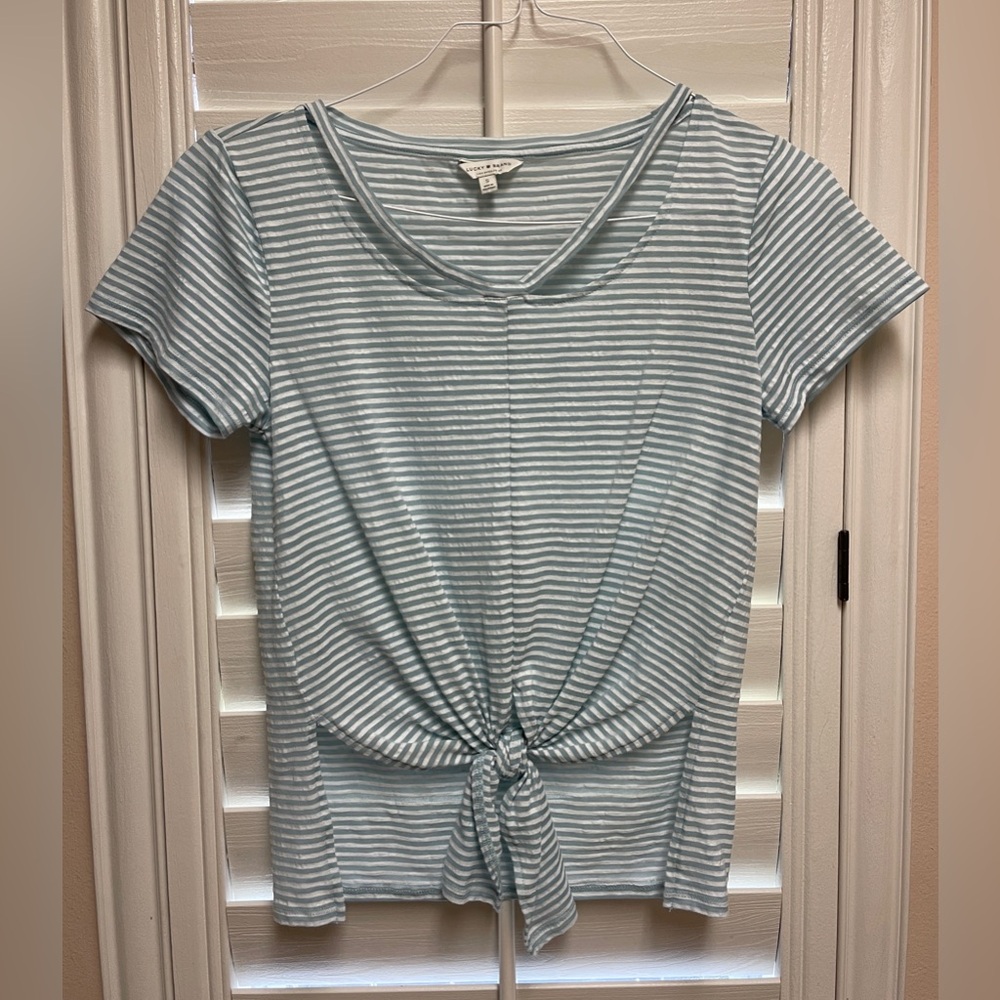 Lucky Brand Blue / White Striped Knot Front Tee Shirt - Size S